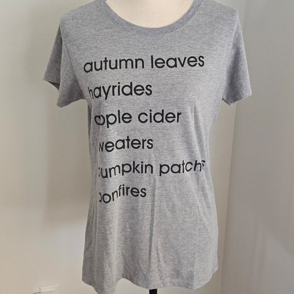 Women's Gray "Autumn Leaves" Graphic T-Shirt large